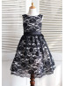 Black Lace Silver Gray Lining Wedding Flower Girl Dress